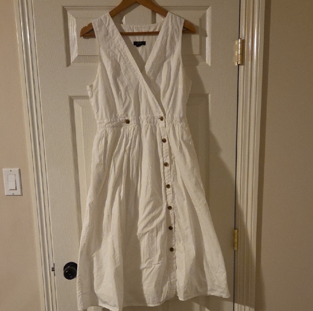J. Crew White Button-Front Midi Dress Size 10